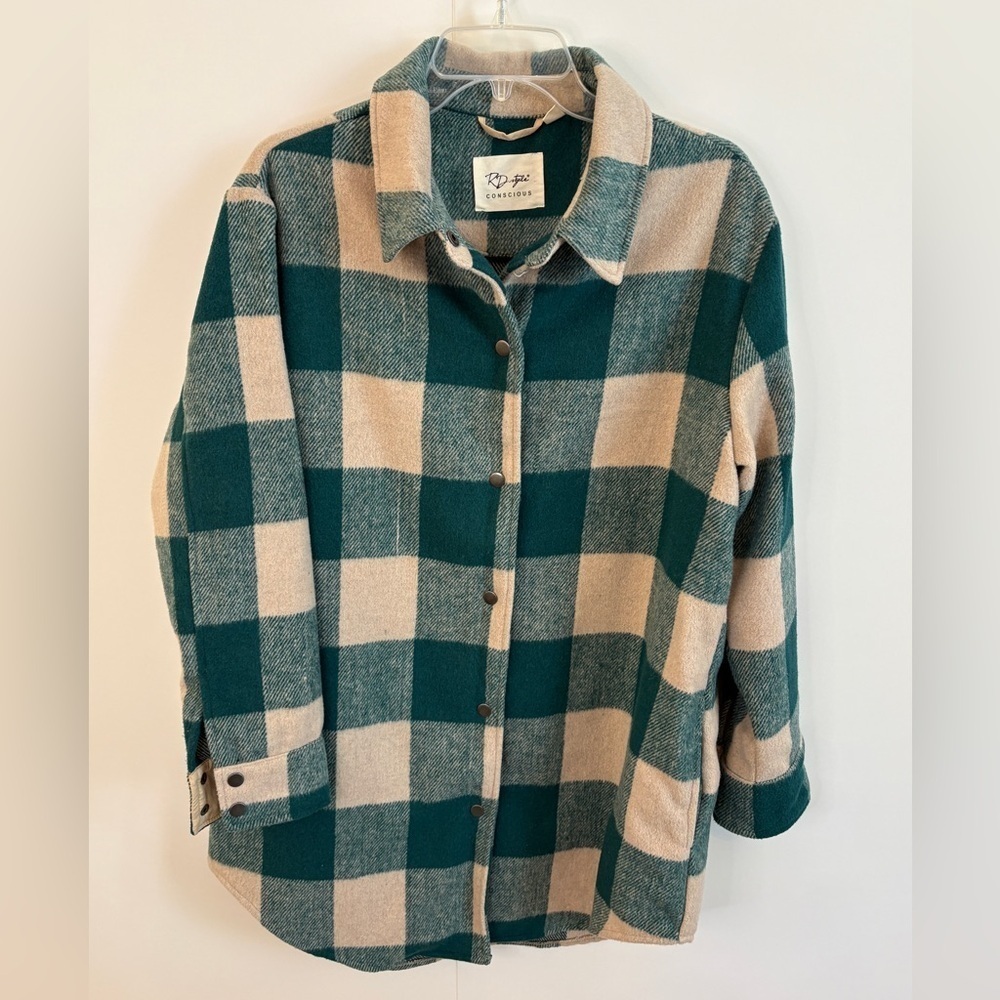 RD Style Teal and Beige Plaid Jacket | M